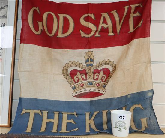 An Edward VII God Save The King banner and a Doulton commemorative cup